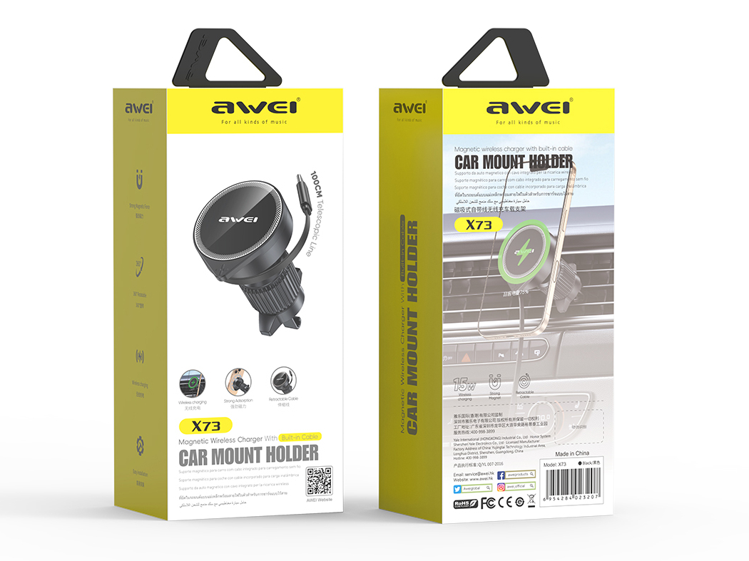 Автомобильный магнитный держатель + зарядное устройство для смартфона AWEI X73