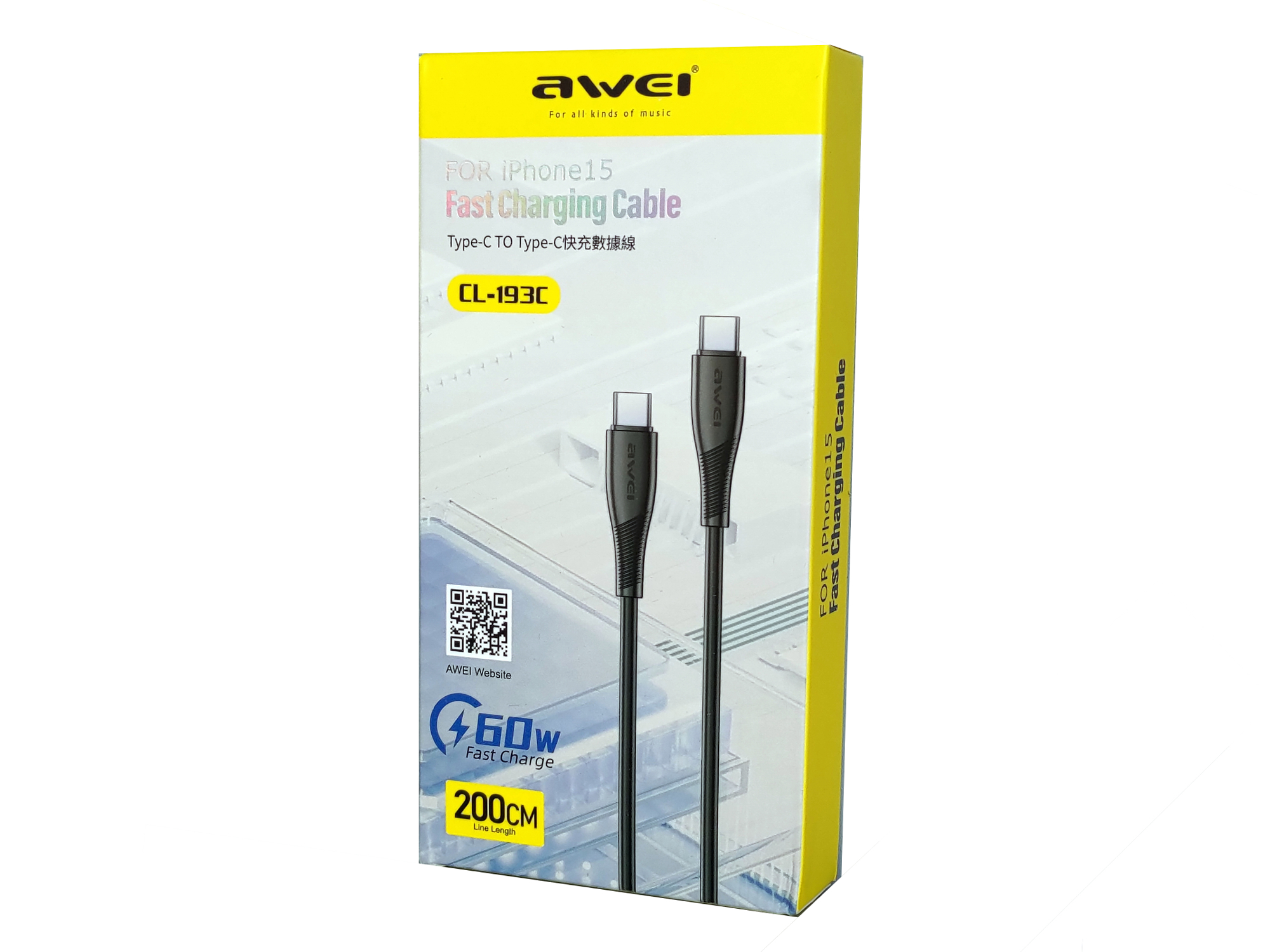 Кабель для смартфона AWEI CL‑193C (Type-C → Type-C; 2 метра)