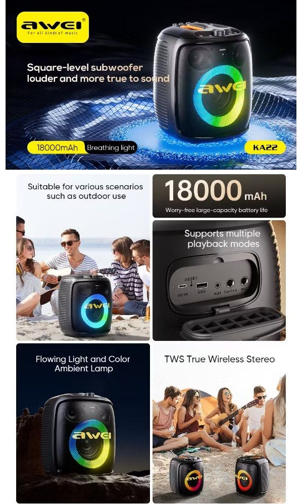 Портативная беспроводная колонка AWEI KA22 50W