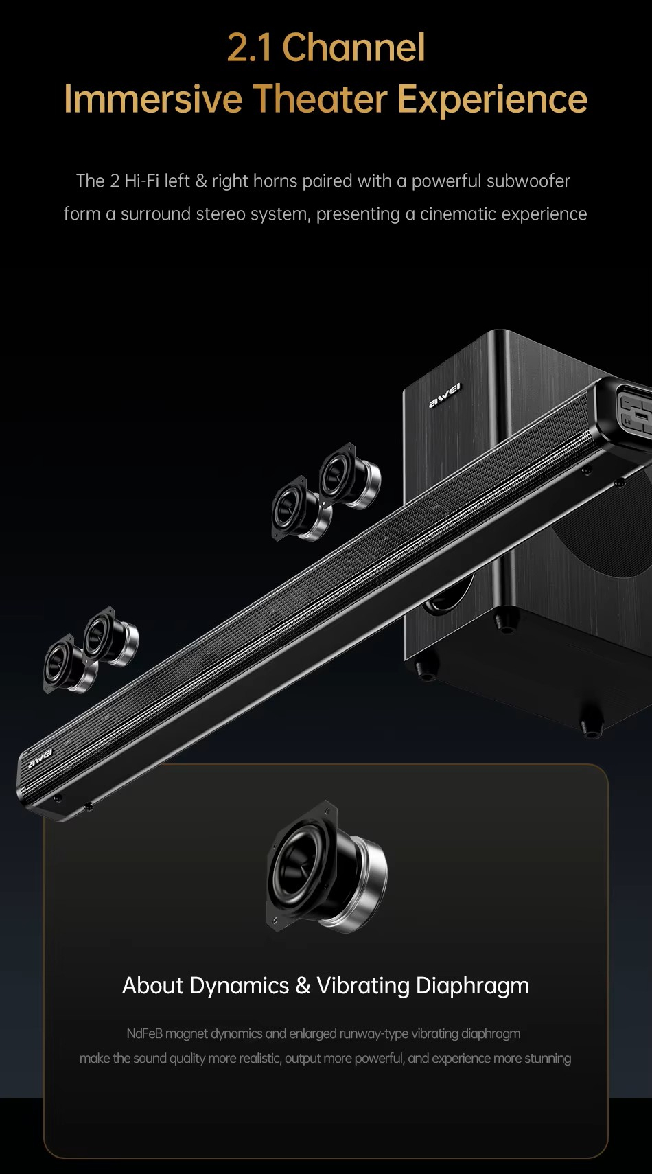 Домашний саундбар с сабвуфером AWEI KT22 160W