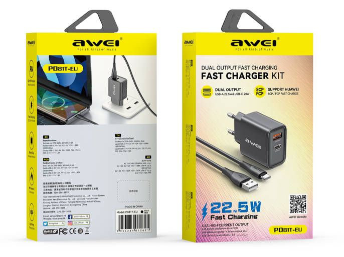 Зарядное устройство для смартфонов, планшетов, наушников AWEI PD81T (22.5 W)