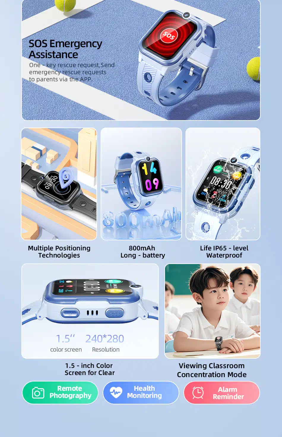 Детские Смарт-часы (Умные часы) 1,5" IPS AWEI H30