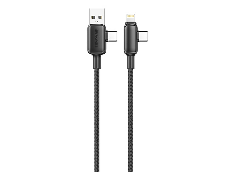 Кабель для смартфона AWEI CL‑181 (Type-C + Type‑A → Lightning + Type-C; 1 метр)