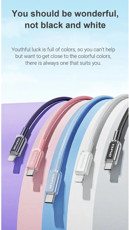 Кабель для смартфона AWEI CL‑148L (Type-C → Lightning; 1 метр)