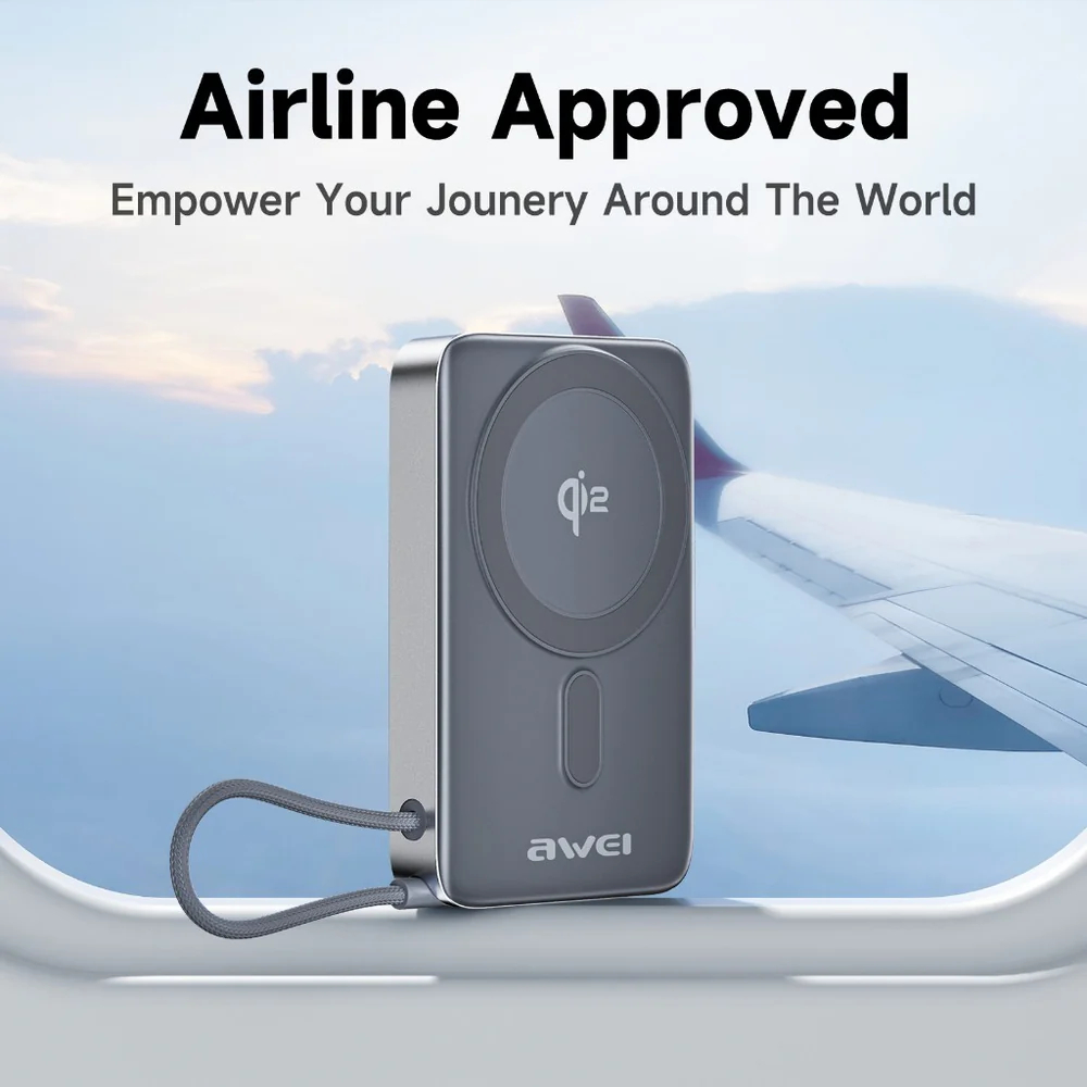 Магнитный беспроводной внешний аккумулятор (Power Bank) AWEI Qi2 WS-T188LP 10000 мАч