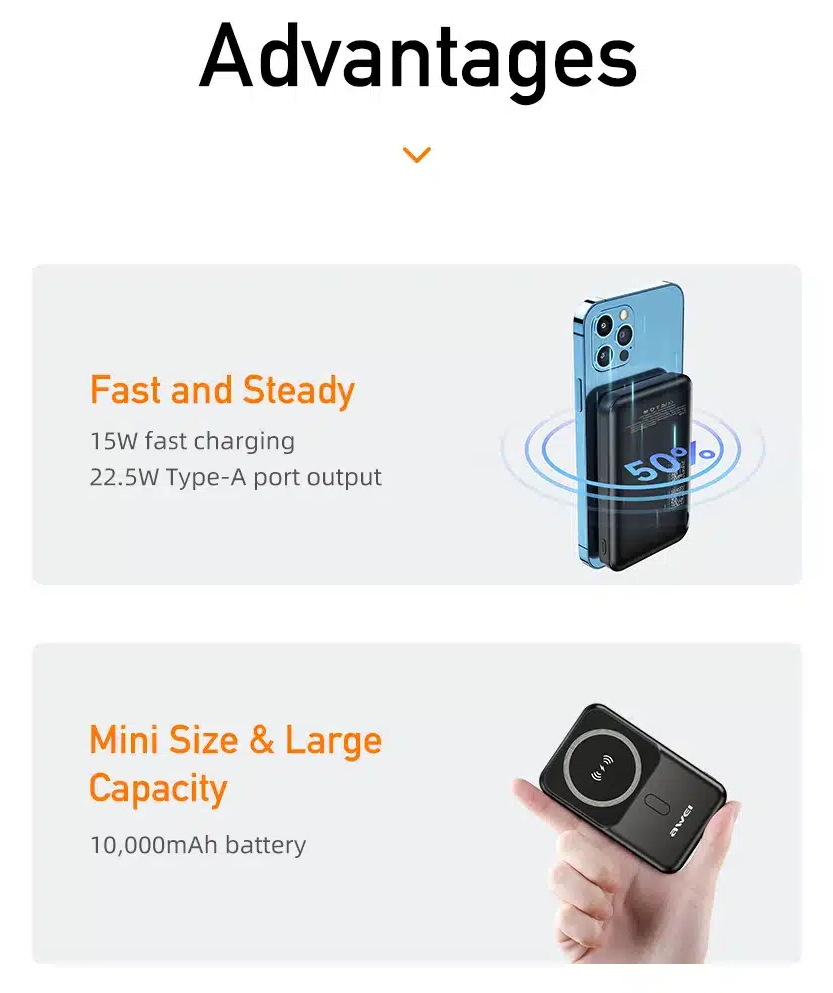 Магнитный беспроводной внешний аккумулятор (Power Bank) AWEI P139K