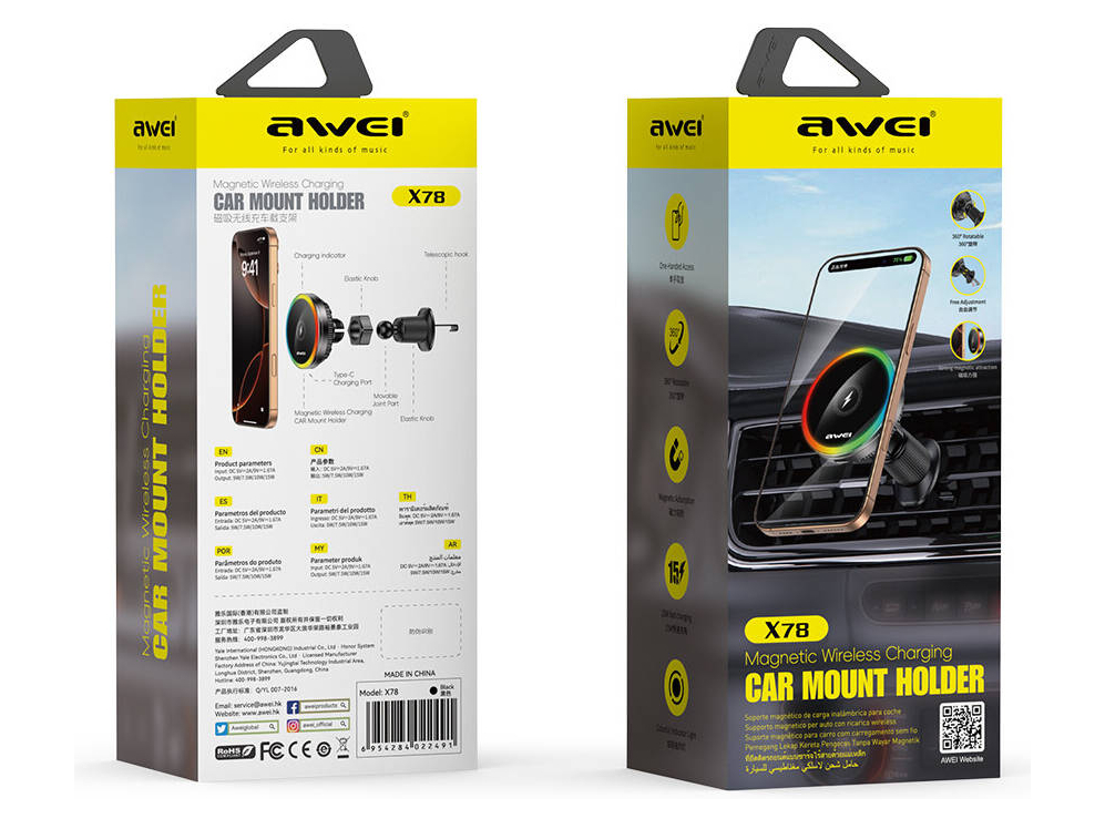 Автомобильный магнитный держатель + зарядное устройство для смартфона AWEI X78