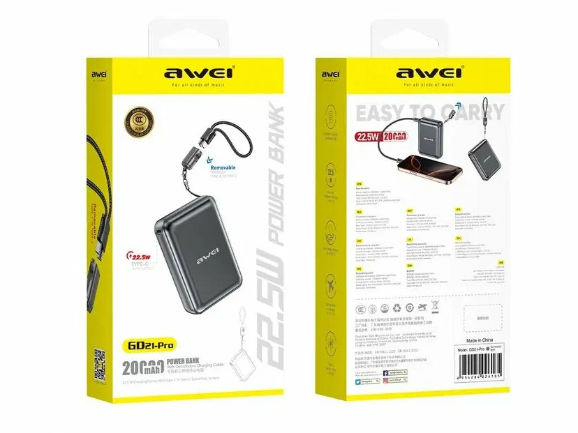 Внешний аккумулятор (Power Bank) AWEI GD21-Pro 20000 мАч