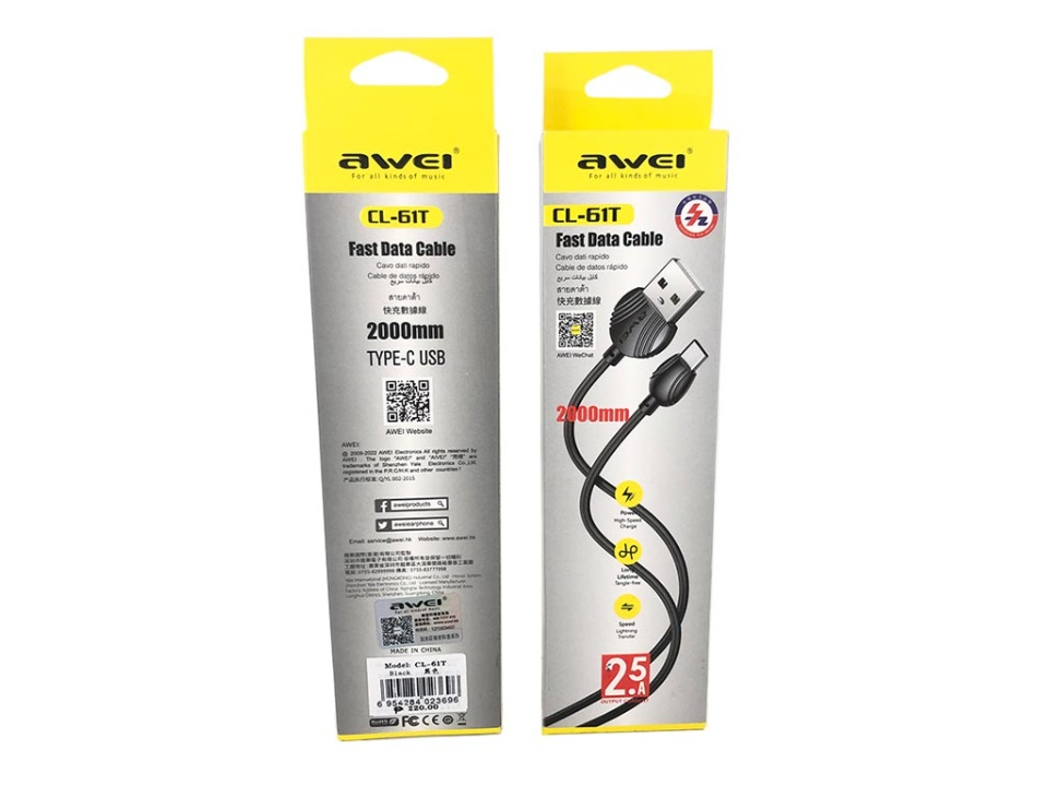 Кабель для смартфона AWEI CL‑61T (USB → Type-C; 2 метра)