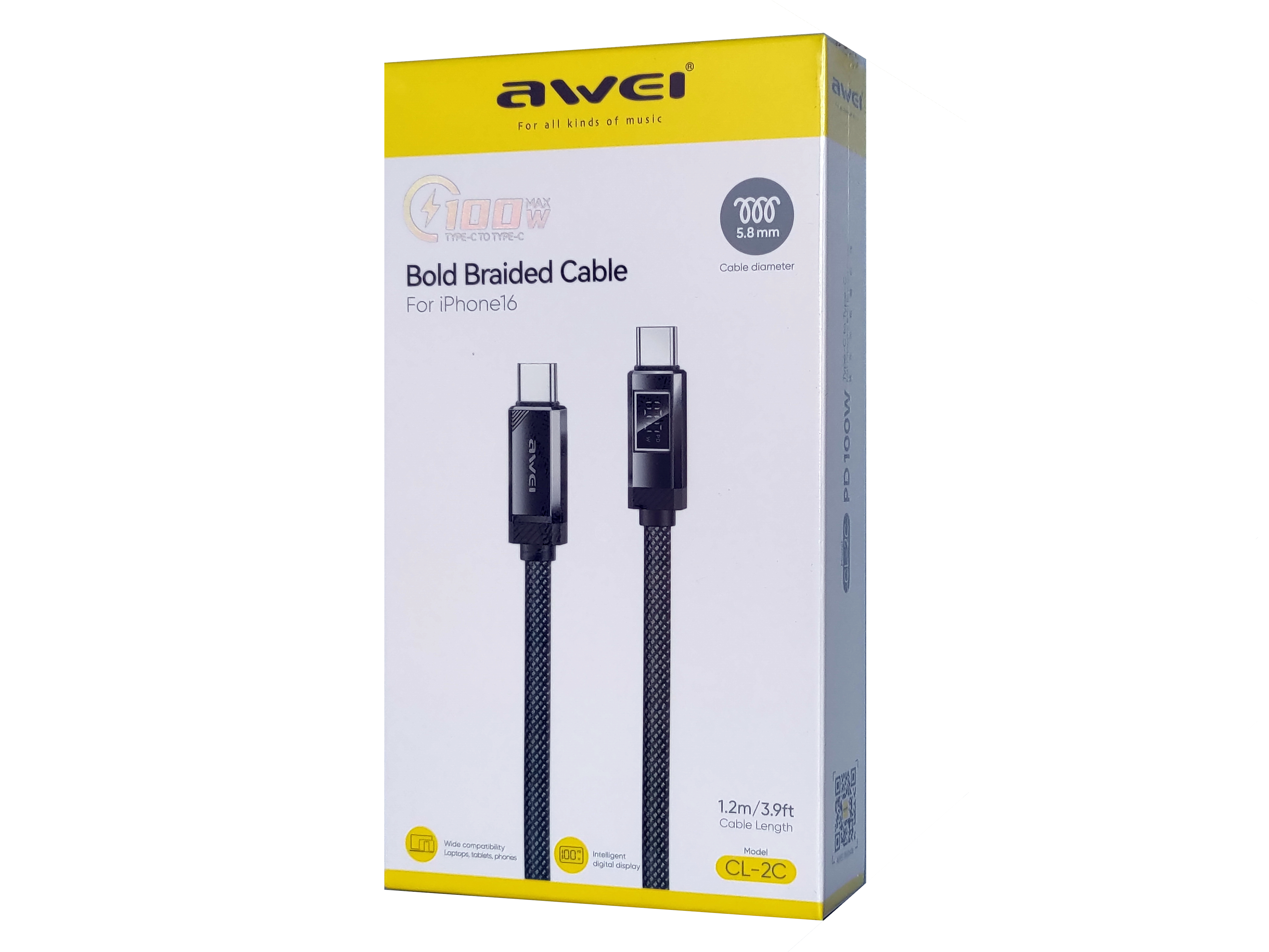 Кабель для смартфона AWEI CL‑2C (Type-C → Type-C; 1,2 метра)