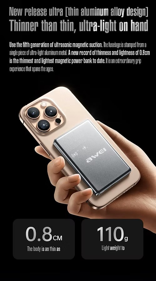 Магнитный беспроводной внешний аккумулятор (Power Bank) AWEI PA-30 5000 мАч