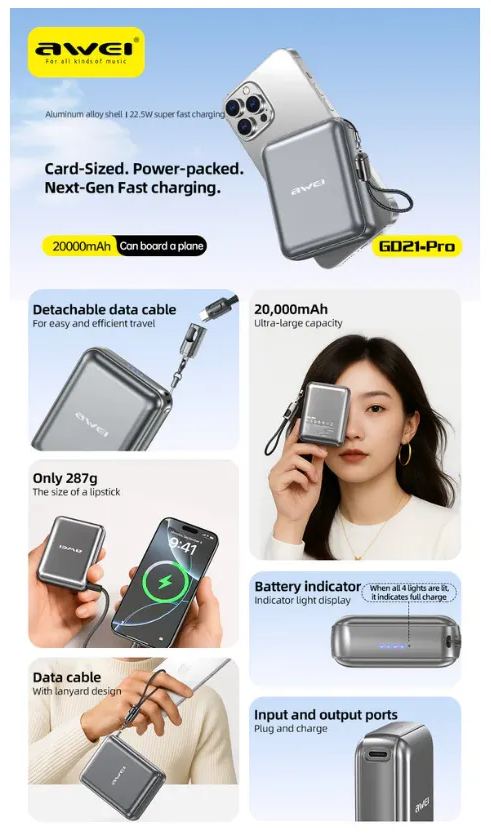 Внешний аккумулятор (Power Bank) AWEI GD21-Pro 20000 мАч