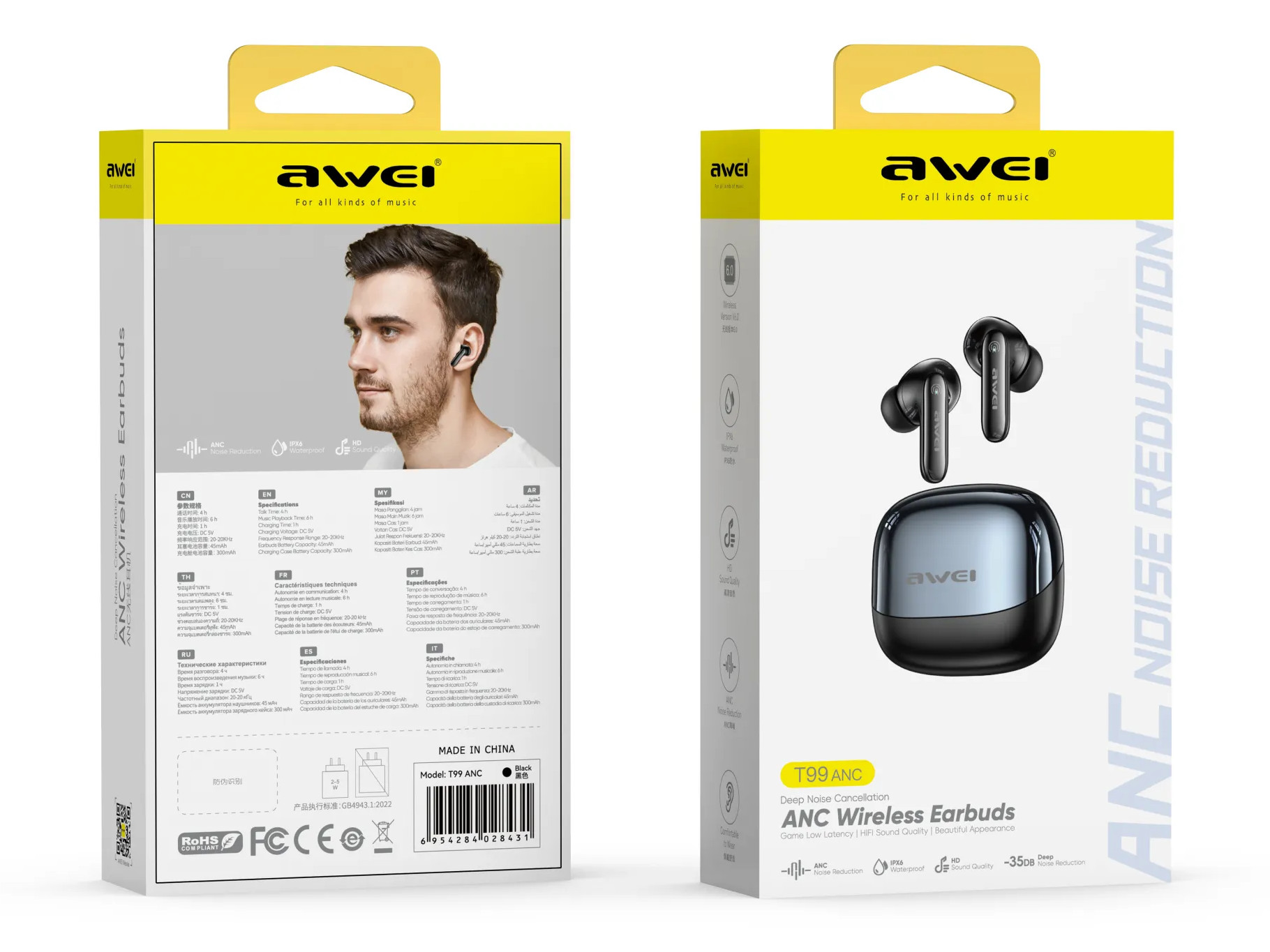 Внутриканальные беспроводные наушники AWEI T99 ANC