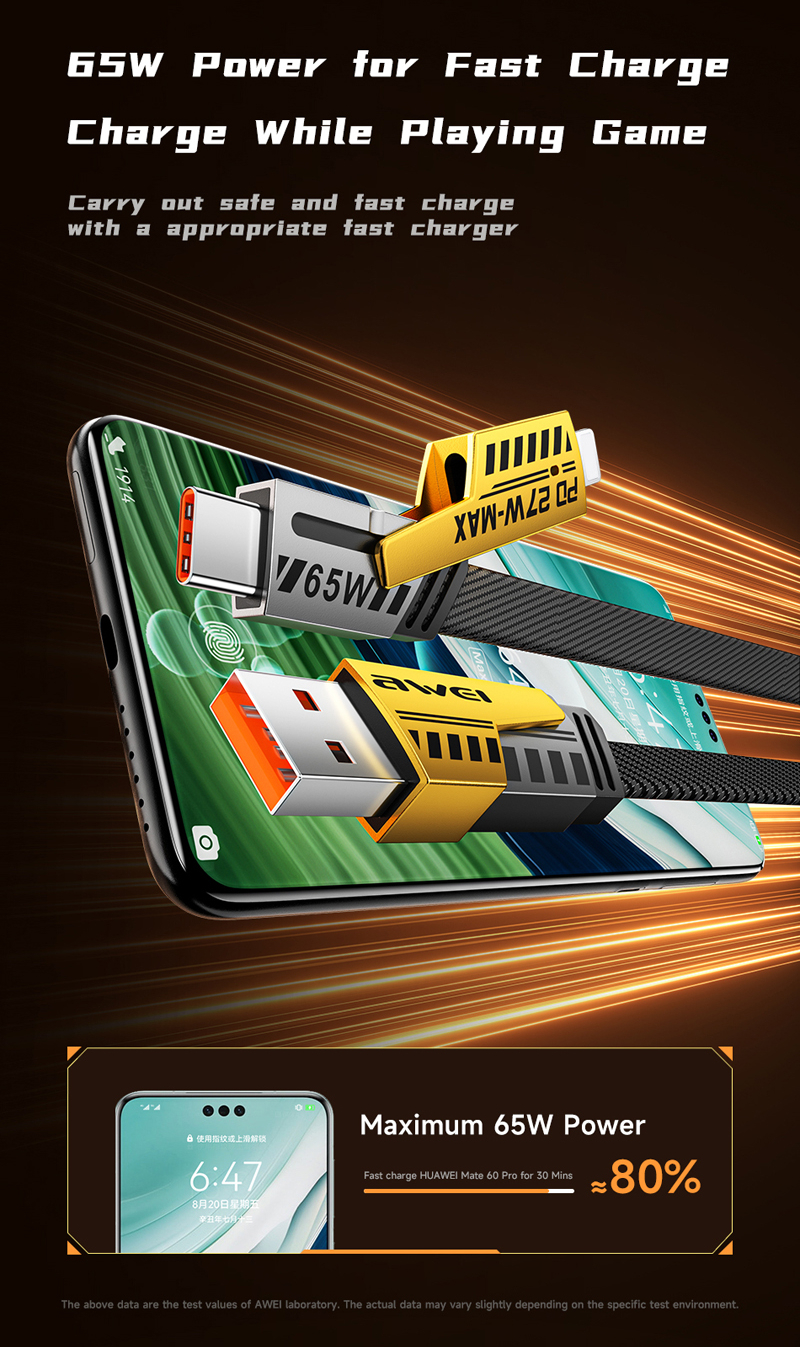 Кабель для смартфона AWEI CL‑226 (Type-C + Type‑A → Lightning + Type-C; 1 метр)