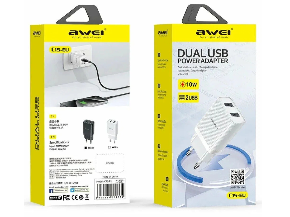 Зарядное устройство для смартфонов, планшетов, наушников AWEI C15 (2,1 А)