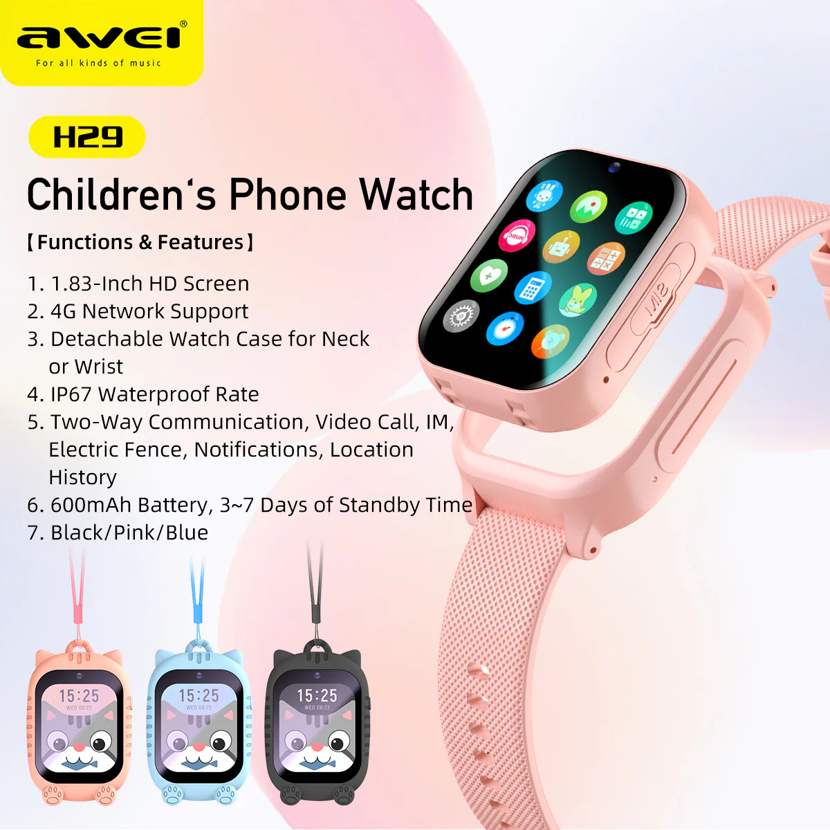 Детские Смарт-часы (Умные часы) 1,83" IPS AWEI H29