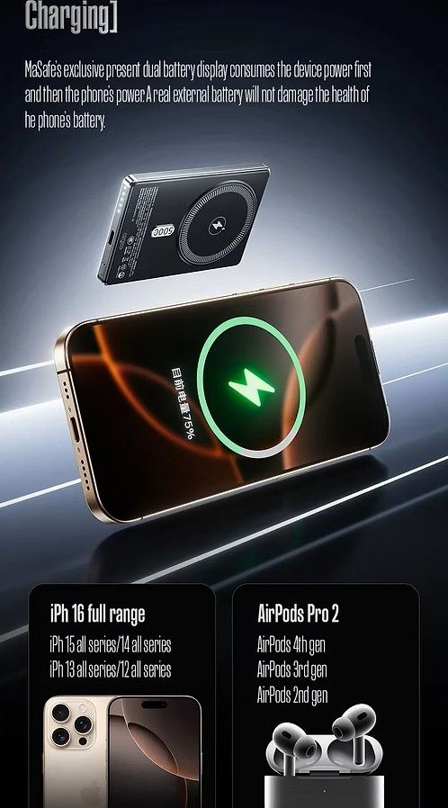 Магнитный беспроводной внешний аккумулятор (Power Bank) AWEI PA-30 5000 мАч