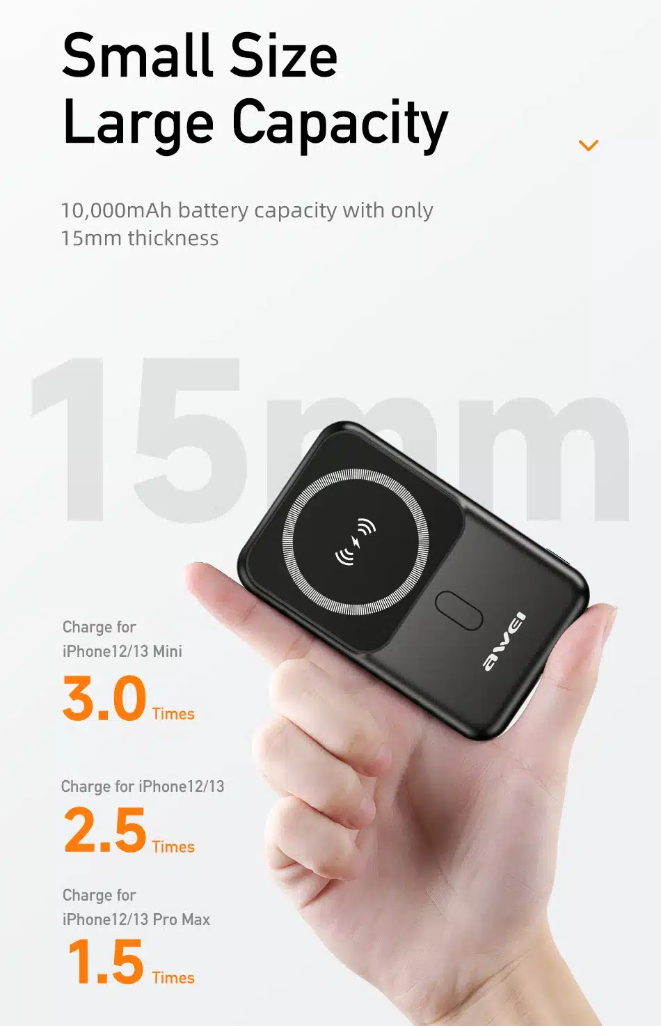 Магнитный беспроводной внешний аккумулятор (Power Bank) AWEI P139K