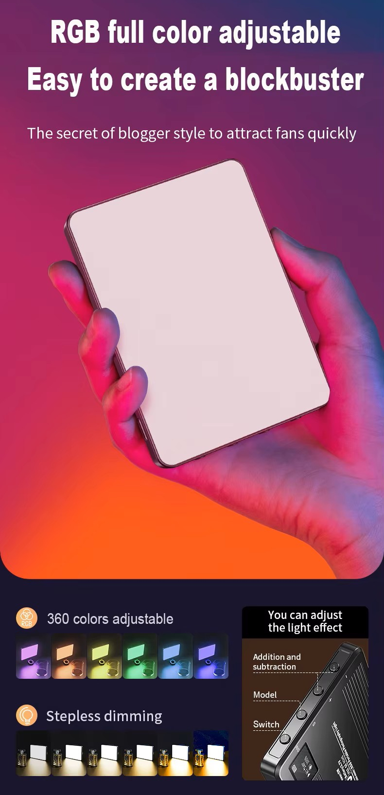 Световая панель (лампа) для фотоаппаратов и смартфонов M16 RGB