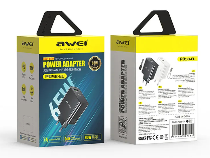 Зарядное устройство для смартфонов, планшетов, наушников AWEI PD58 (65 W)