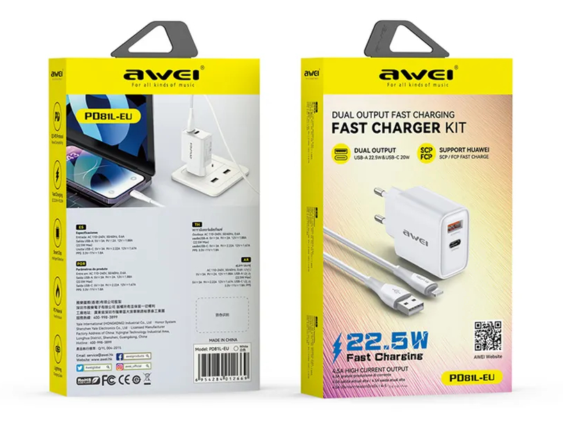 Зарядное устройство для смартфонов, планшетов, наушников AWEI PD81L (22.5 W)