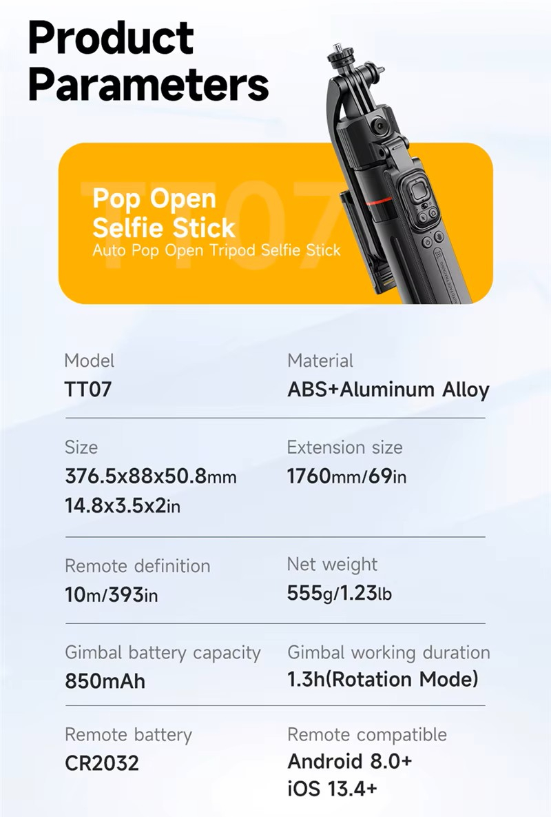 AI трипод с пультом ДУ (селфи-палка) TT07