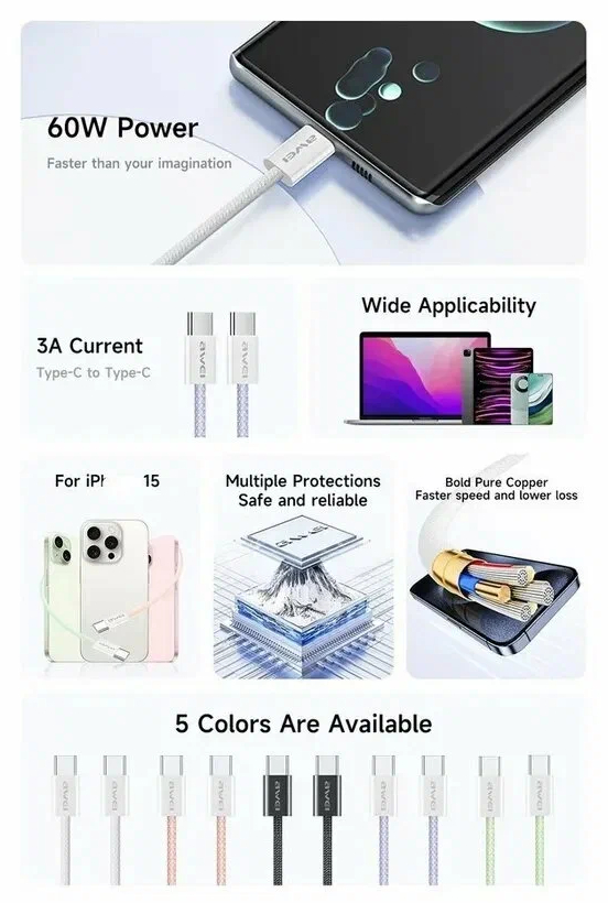 Кабель для смартфона AWEI CL‑220T (Type-C → Type-C; 2 метра)